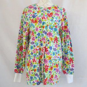 Cherokee Vintage Jacket Bright Multicolor Floral Long Sleeve Garden Shirt Size M